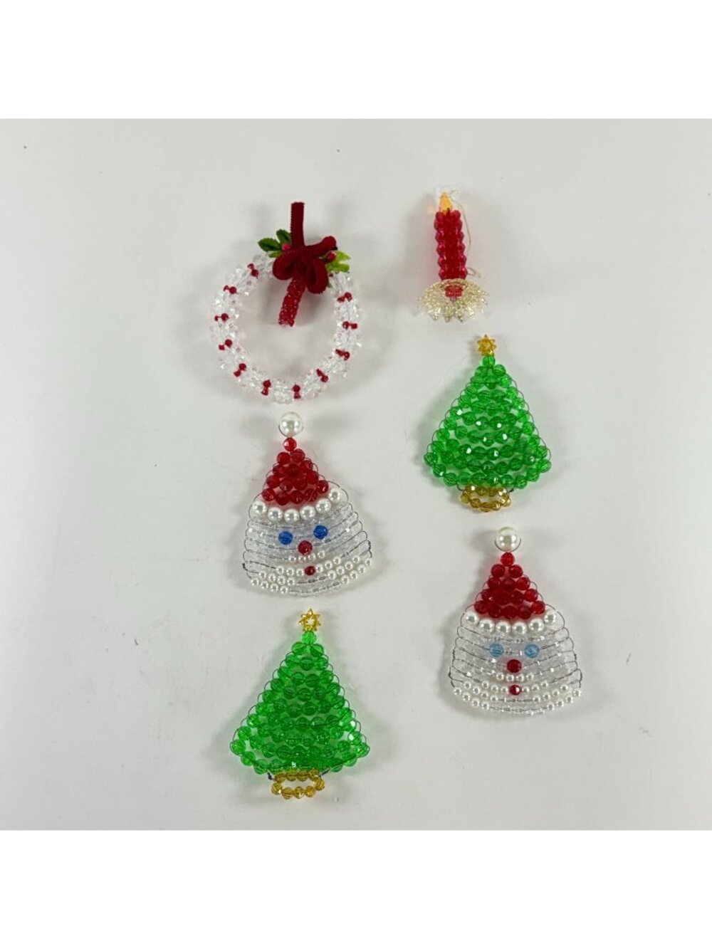 Christmas Beaded Santa Tree Wreath Candle Ornaments Set Handmade Vintage Holiday